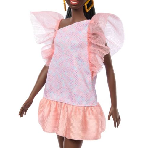 Boneca Barbie Fashionista - Vestido Rosa e Laranja - Negra - 216 - Mattel