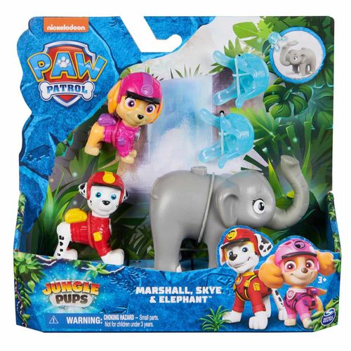 Conjunto de Mini Figuras - Marshall, Skye e Elefante - Patrulha Canina - Jungle Pups - Sunny