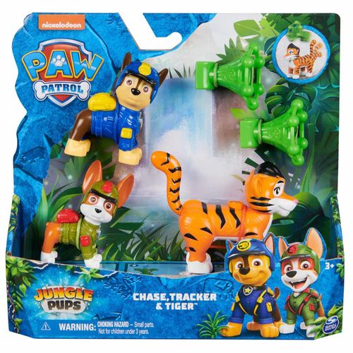 Conjunto de Mini Figuras - Chase, Tracker e Tigre - Patrulha Canina - Jungle Pups - Sunny