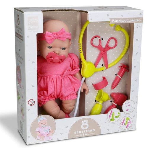 Boneca Reborn - Primeiros Cuidados - Bebezinho Real - Coleção Gêmeos - Rosa - Roma