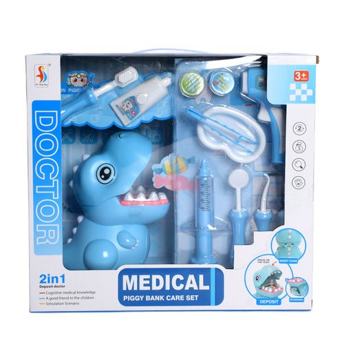 Cofrinho de Dinossauro 2 em 1 - Dentista - Medical Piggy Bank Care - Azul - ST Import