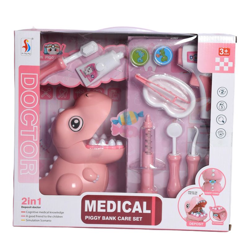 STISL354-ROSA---Cofrinho-de-Dinossauro-2-em-1---Dentista---Medical-Piggy-Bank-Care---Rosa---ST-Import-1
