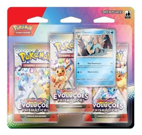 Blister Pokémon-Triplo-Glaceon-Evoluções Prismáticas-Copag