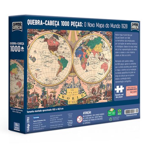 Quebra-Cabeças - O Novo Mapa do Mundo 1928 - 1000 Peças - Toyster