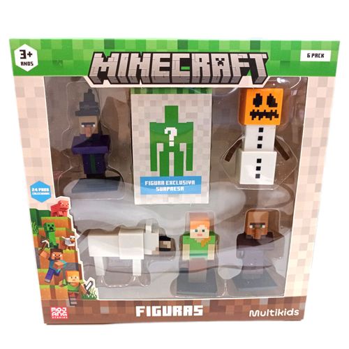 Conjunto Minecraft - Bruxa, Lobo, Alex, Villager e Golem de Neve - Mojang - Multikids