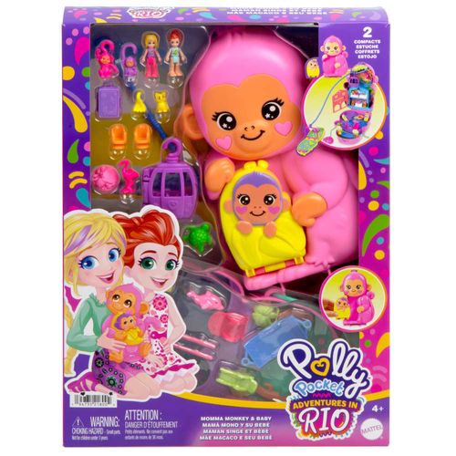 Playsey Polly Pocket - Mãe Macaco e seu Bebê - Mattel