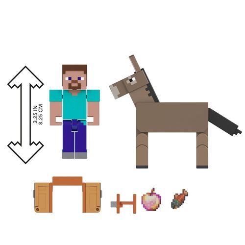 Figuras Articuladas Minecraft - Steve e Burro - Mojang - Mattel