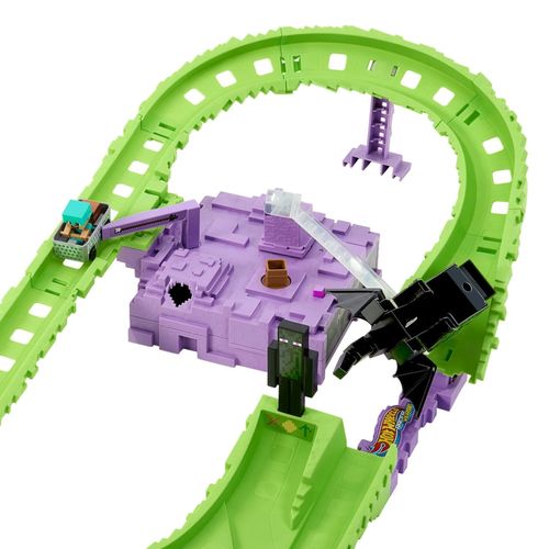 Pista com Carrinho Hot Wheels - Última Volta do Dragão do Ender - Minecraft - Mattel