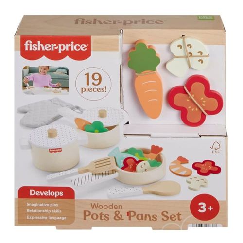 Conjunto de Panelas e Utensílios de Madeira - Cozinha de Brincar - Fisher-Price - Mattel