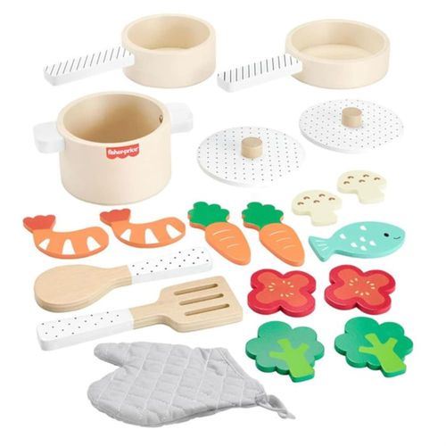 Conjunto de Panelas e Utensílios de Madeira - Cozinha de Brincar - Fisher-Price - Mattel