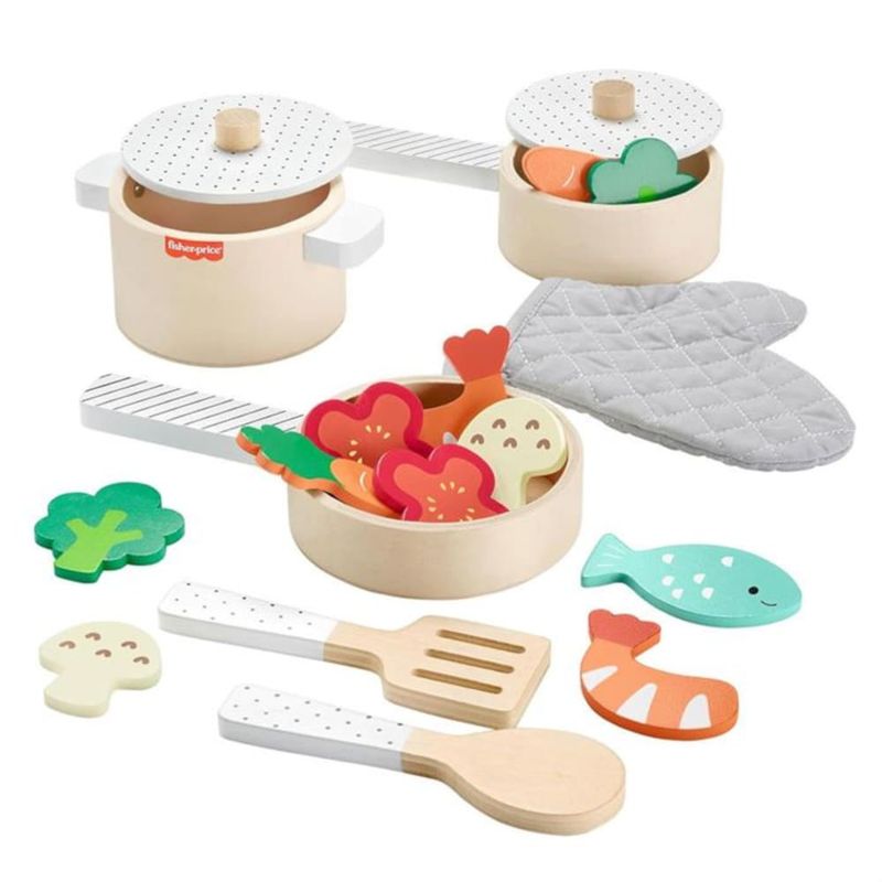 MATHXT83 - Conjunto de Panelas e Utensilios de Madeira - Cozinha de Brincar - Fisher-Price - Mattel 4