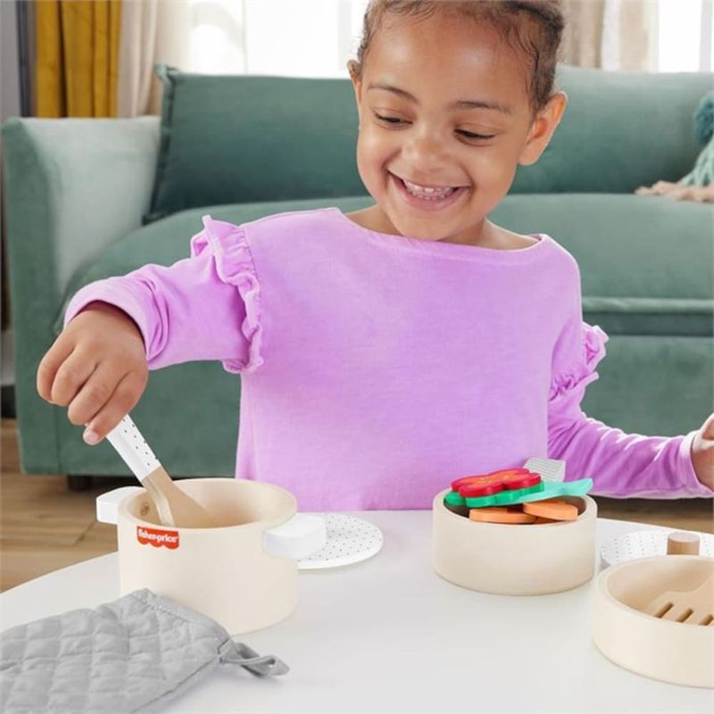 MATHXT83 - Conjunto de Panelas e Utensilios de Madeira - Cozinha de Brincar - Fisher-Price - Mattel 6