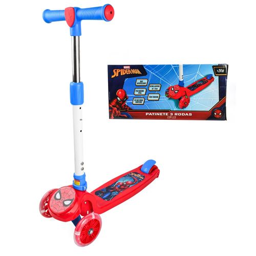 Patinete Infantil - 3 Rodas com Luzes - Spider Man - Marvel - BBR Toys