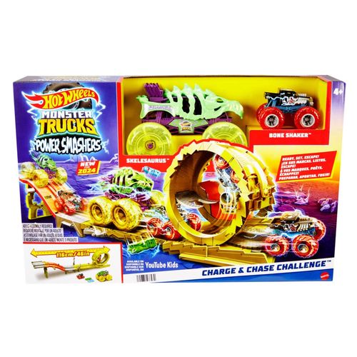 Pista com Monster Truck Hot Wheels - Charge and Chase Challenge - Power Smasher - Mattel