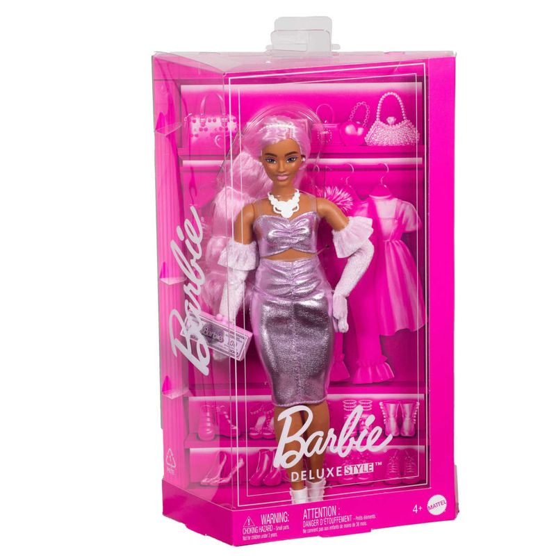 MATHYV25 - Boneca Barbie Deluxe - Cabelo Rosa e Vestido Brilhante - Mattel 2