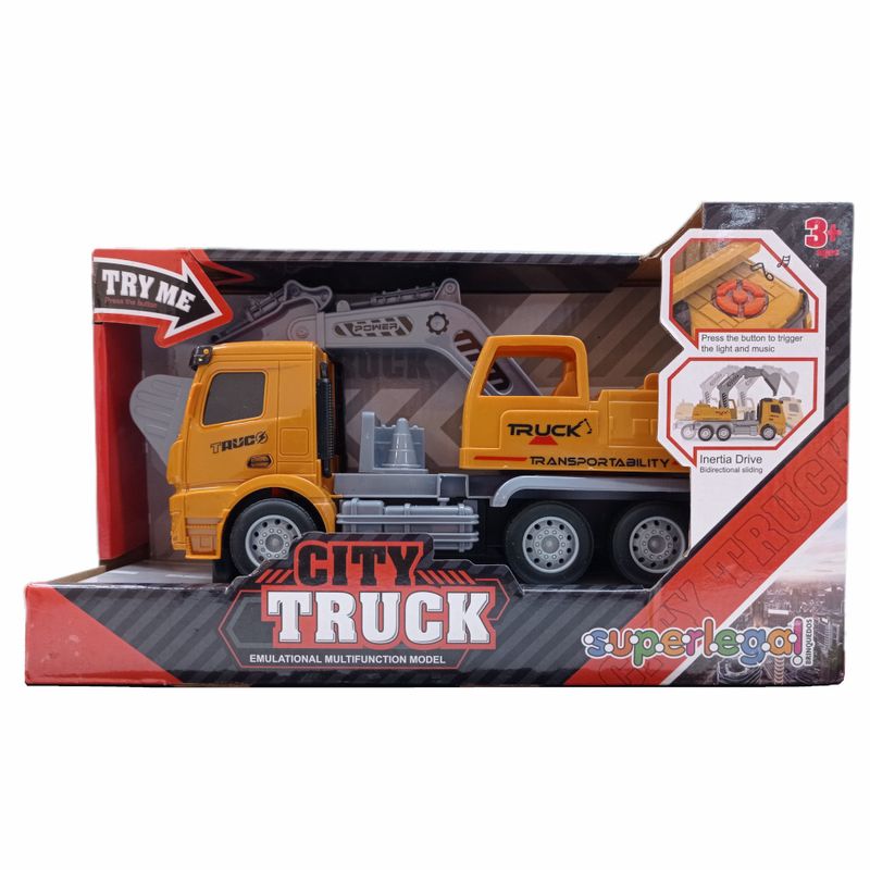 YES328929 - Veiculo com Friccao - Caminhao com Escavadeira - City Truck - Som e Luz - 23 cm - Superlegal 2