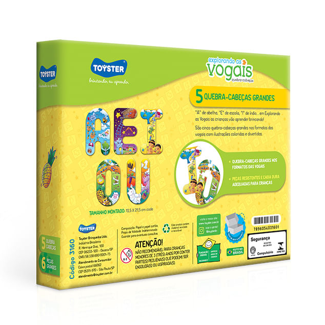 TYT3160 - Conjunto de Quebra-Cabecas - Explorando as Vogais - Toyster 3
