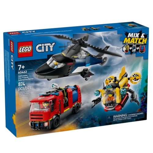 LEGO City - Helicóptero, Caminhão de Bombeiros e Submarino - 874 Peças - 60462