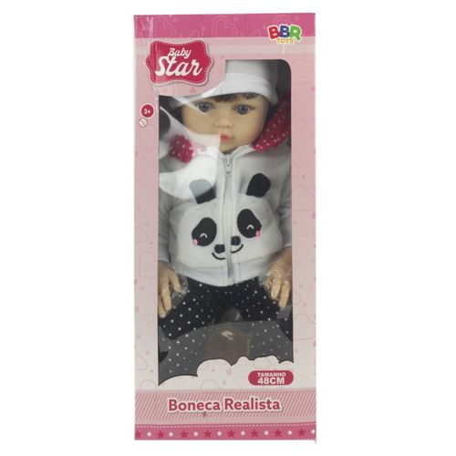 Boneca Reborn com Pelúcia - Pijama de Panda - Morena - 48 cm - BBR Toys