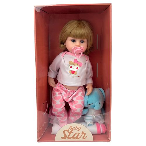 Boneca Reborn com Pelúcia - Baby Star - Loira - BBR Toys