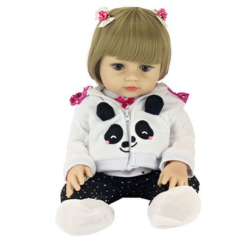 Boneca Reborn com Pelúcia - Pijama de Panda - Loira - 48 cm - BBR Toys