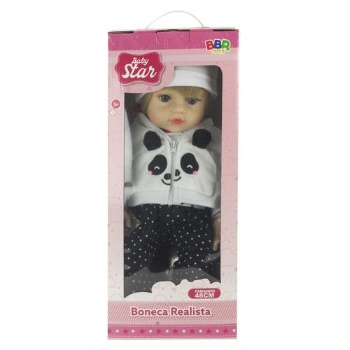 Boneca Reborn com Pelúcia - Pijama de Panda - Loira - 48 cm - BBR Toys